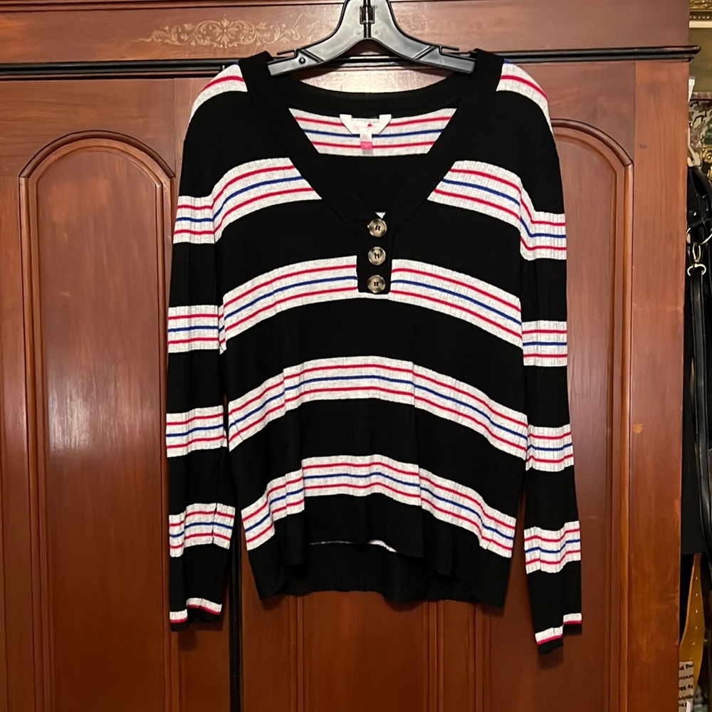 No Boundaries V Neck Striped Sweater Size 2X